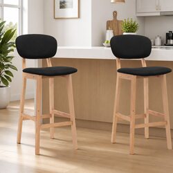 Bar Stools Set of 2 Black Fabric Seat with Footrest Modern Kitchen Counter