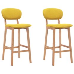 Bar Stools Set 2 pcs Yellow Fabric Seat Backrest Footrest Kitchen Counter Chair