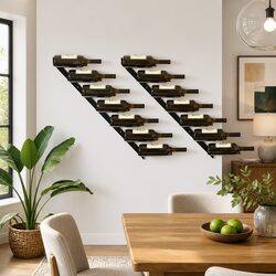 Wall-mounted Wine Rack 14 Bottles Storage Black Metal Set of 2 Display Holder