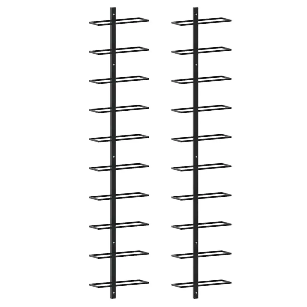 Wall-mounted Wine Rack 20 Bottles Black Metal Storage Display 2 Pieces
