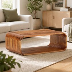 Solid Acacia Wood Coffee Table with Storage Shelf Brown Living Room Furniture