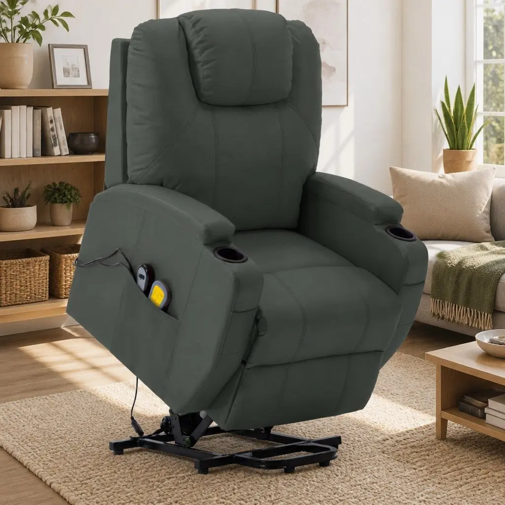 Electric Massage Recliner Chair Power Lift 6 Points Vibration Anthracite Faux Leather