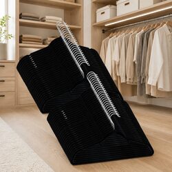 50 Pack Clothes Hangers Anti-slip Black Velvet Coating Plastic Metal Storage
