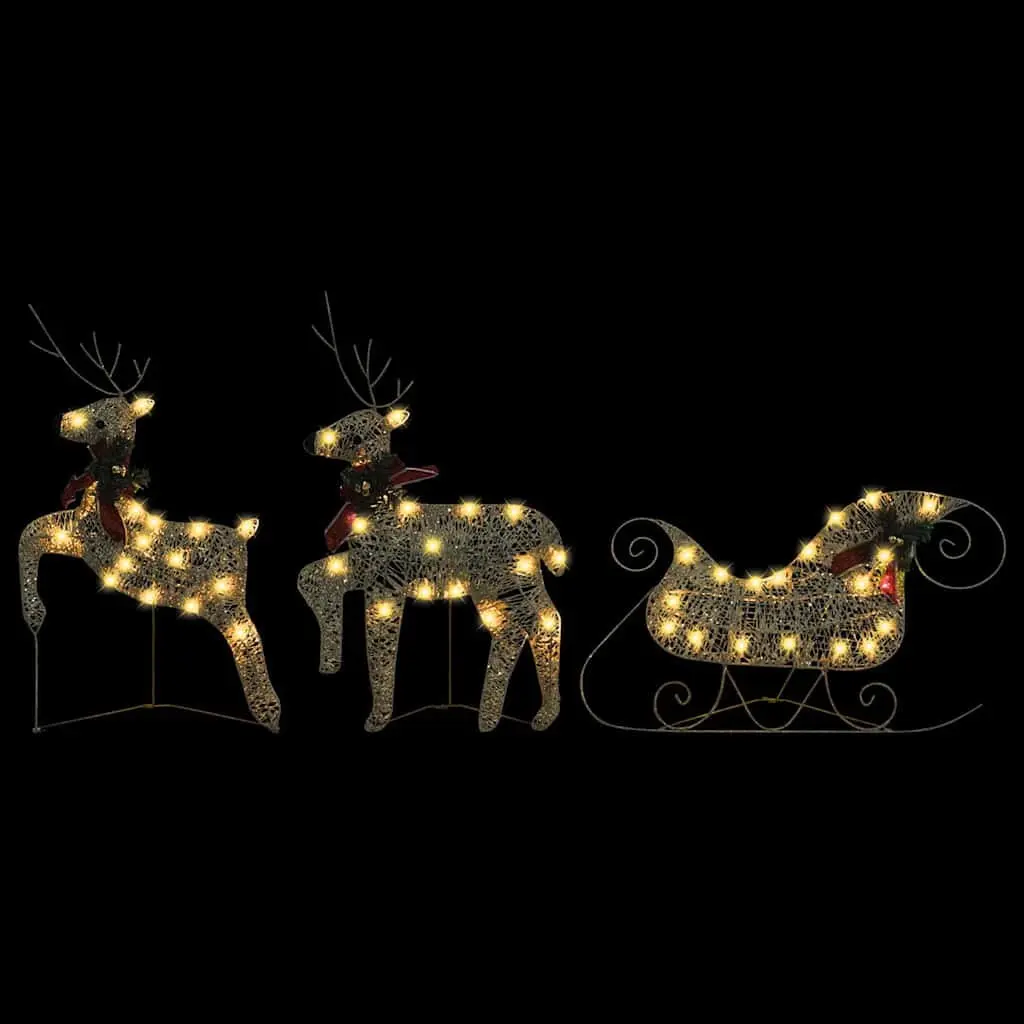 Reindeer Sleigh Christmas Decoration 60 LED Lights Outdoor Garden Gold