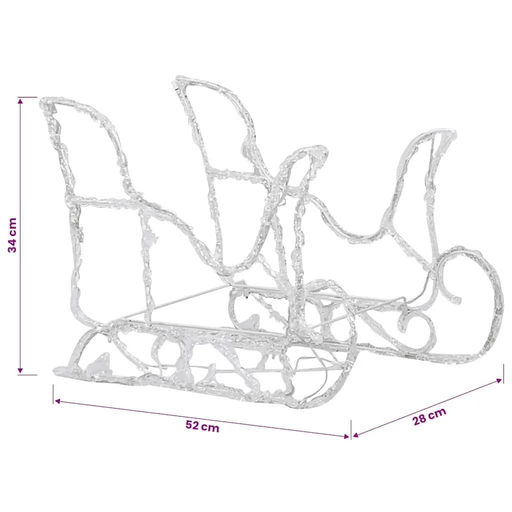 Christmas Reindeer Sleigh Decoration Pre-lit Cold White LED Lights Outdoor 280 x 28 x 55 cm