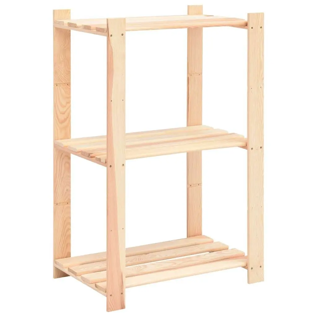 3-Tier Wooden Storage Rack Solid Pinewood Brown Shelving Unit Bookcase