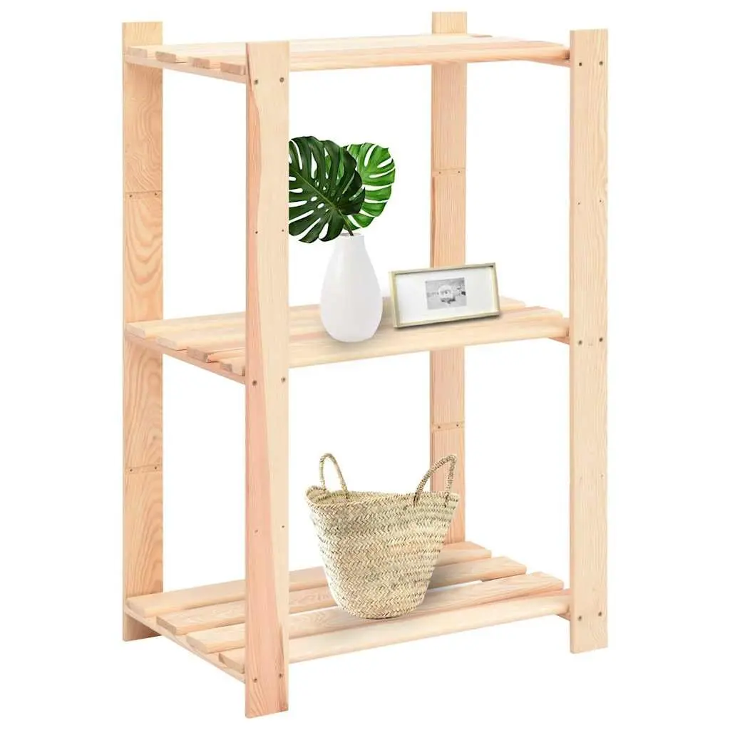 3-Tier Wooden Storage Rack Solid Pinewood Brown Shelving Unit Bookcase