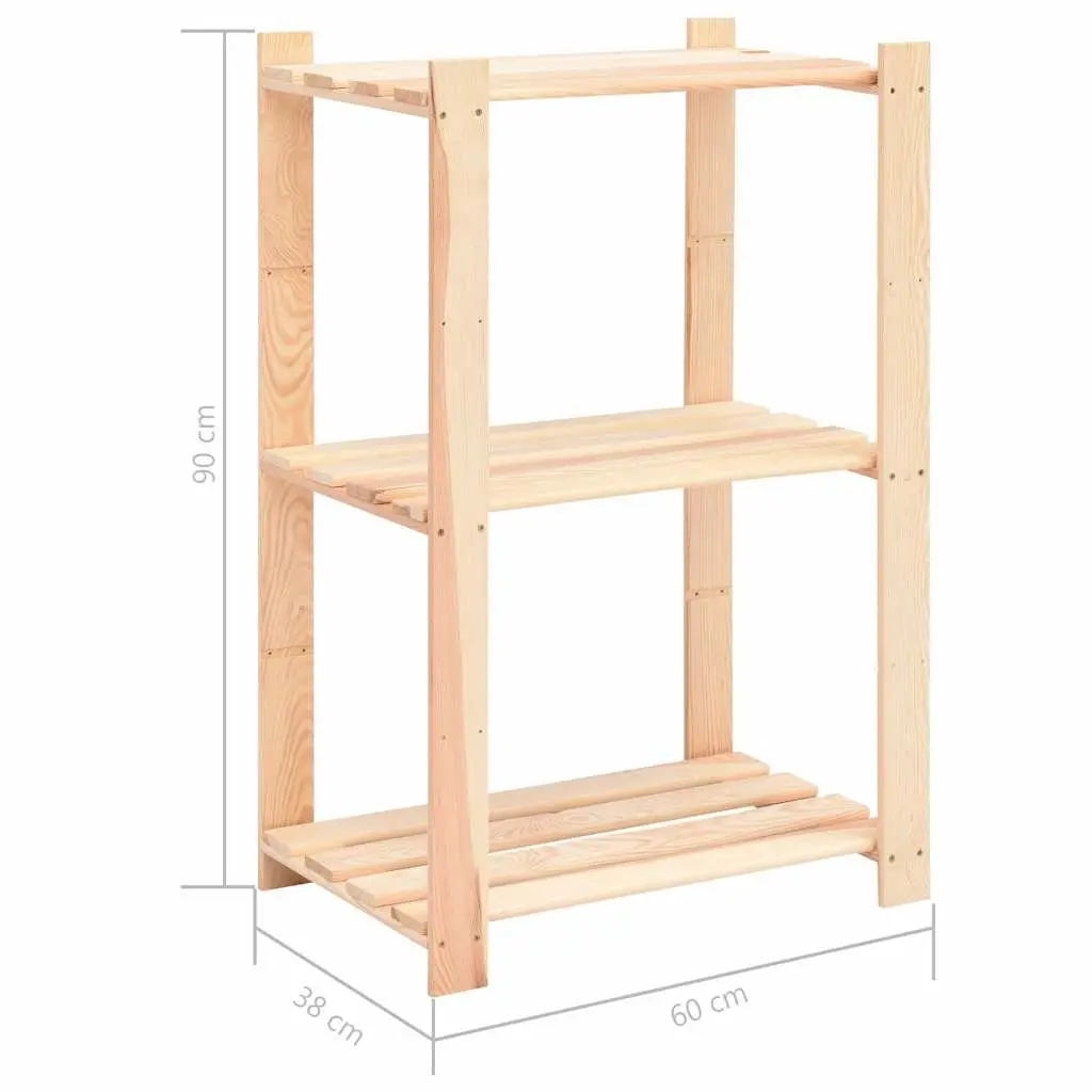 3-Tier Wooden Storage Rack Solid Pinewood Brown Shelving Unit Bookcase