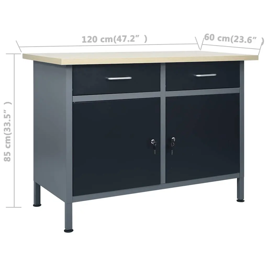Workbench with 3 Wall Panels Grey Steel Storage Shelves Drawers Garage
