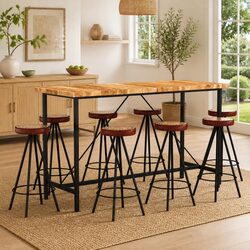 9 Piece Bar Set with Stools Solid Wood Industrial Style Kitchen Dining Furniture