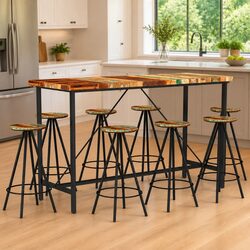Bar Stools and Table Set 9 Piece Solid Reclaimed Wood Industrial Kitchen Dining