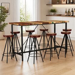 Bar Set 9 Piece Solid Reclaimed Wood Table Stools Industrial Dining Furniture