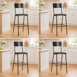 Bar Stools Set 4 Pieces Black Stackable Dining Kitchen Chairs with Steel Legs