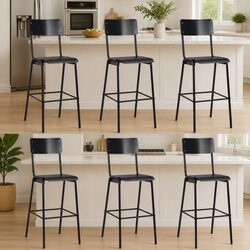Bar Stools Set 6 Pieces Black Stackable Dining Chair Kitchen Counter Height