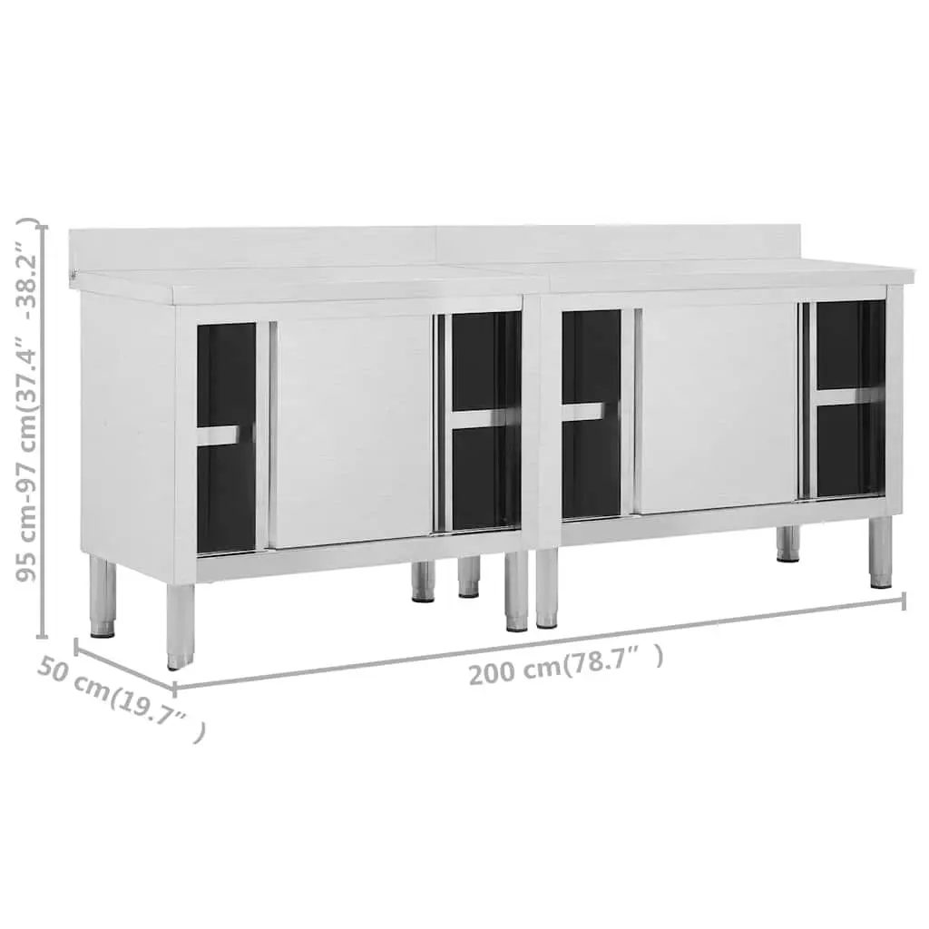 Stainless Steel Work Tables Sliding Doors Storage 200x50cm