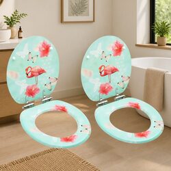 Toilet Seats with Soft Close Lid 2 pcs MDF Flamingo Design Bathroom Fixture
