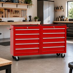 Tool Trolley with 10 Drawers Steel Workshop Storage Cabinet Red Organiser