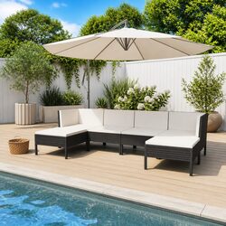 Garden Lounge Set 6 Piece Poly Rattan Outdoor Furniture with Cushions Black