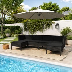 Garden Lounge Set 6 Piece Outdoor Furniture Poly Rattan Black Cushions Patio