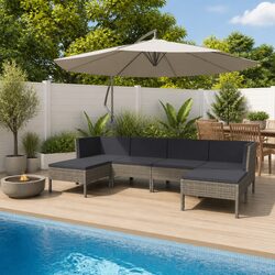 Garden Lounge Set 6 Piece Outdoor Furniture Poly Rattan Grey Cushions Patio