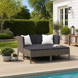 Garden Lounge Set 4 Piece Outdoor Furniture Poly Rattan Cushions Grey