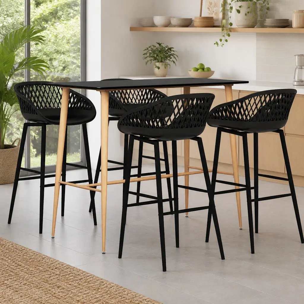 Bar Set 5 Piece Black Counter Table and Stools Kitchen Dining Furniture Indoor