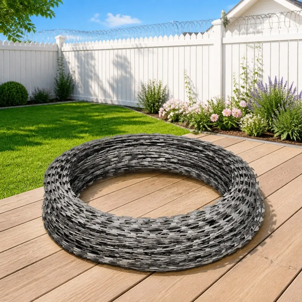 Razor Wire Helical Coil Rolls Galvanised Steel 60m Length Silver 2 Pieces