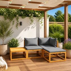 Garden Lounge Set 4 Piece Outdoor Furniture with Cushions Coffee Table Grey