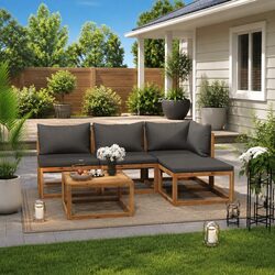 Garden Lounge Set 5 Piece Outdoor Furniture Grey Acacia Wood Sofa Coffee Table