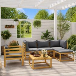 Garden Lounge Set 6 Piece Outdoor Furniture Acacia Wood Modular Sofa Coffee