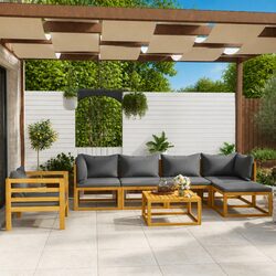 Outdoor Garden Lounge Set 7 Piece Patio Furniture Grey Acacia Wood Sofa Coffee
