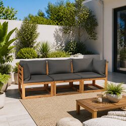 3-Seater Garden Sofa Outdoor Furniture with Cushion Solid Acacia Wood Grey