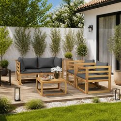 5 Piece Garden Lounge Set Outdoor Furniture with Cushions Coffee Table Grey