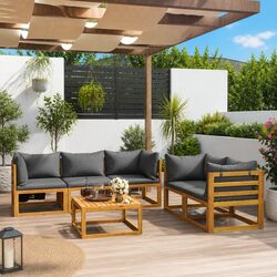 Garden Lounge Set 6 Piece Outdoor Patio Furniture with Cushions Grey Acacia