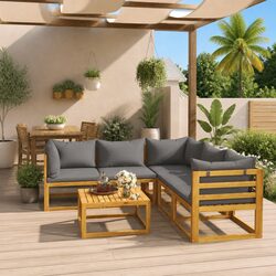 Garden Lounge Set 6 Piece Outdoor Furniture Sofa Coffee Table Patio Seating Grey