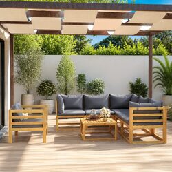Garden Lounge Set 7 Piece Outdoor Patio Furniture with Cushions Acacia Wood Grey
