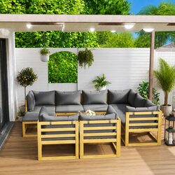 Garden Lounge Set 10 Piece Outdoor Sofa Coffee Table Acacia Wood Grey