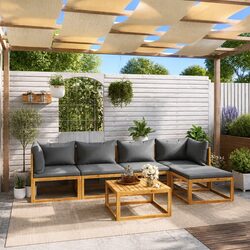 Garden Lounge Set 6 Piece Outdoor Furniture Acacia Wood Sofa Coffee Table Grey