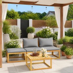 Garden Lounge Set 4 Piece Outdoor Furniture Acacia Wood Sofa Coffee Table Grey