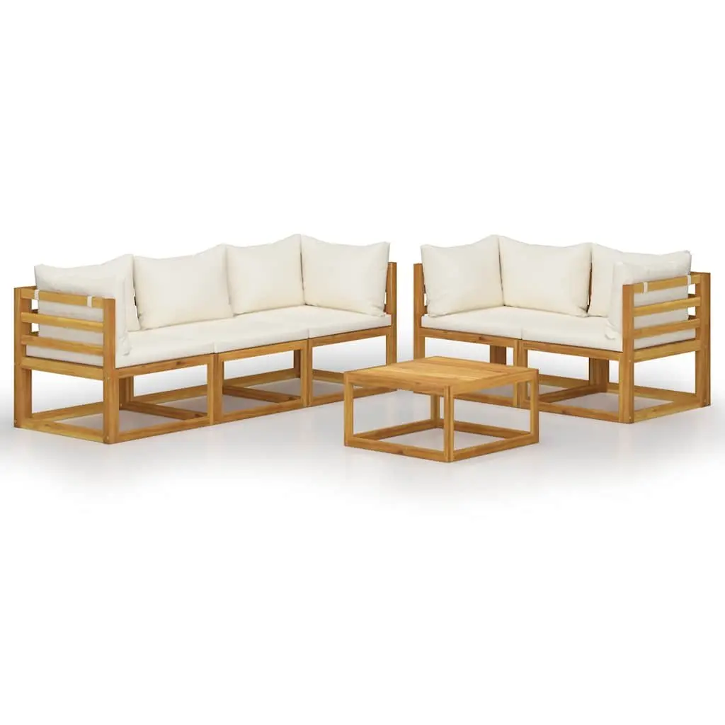 Garden Lounge Set 6 Piece Outdoor Furniture Acacia Wood Cream Cushions Coffee Table