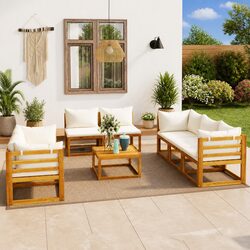 Garden Lounge Set 9 Piece Outdoor Furniture Sofa with Cushions Coffee Table