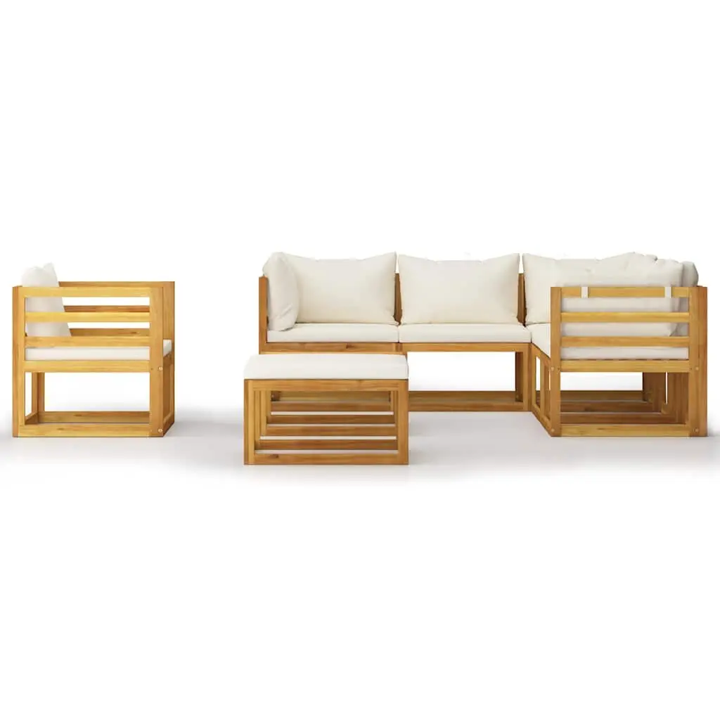 Garden Lounge Set 8 Piece Outdoor Furniture with Cushions Cream Acacia Wood
