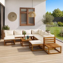 Outdoor Garden Lounge Set 12 Piece Modular Sofa with Cushions Coffee Table Patio