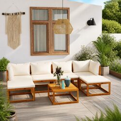 Garden Lounge Set 7 Piece Outdoor Furniture Sofa Coffee Table Cushion Cream