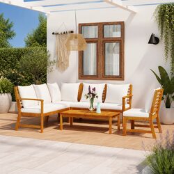 Garden Lounge Set 5 Piece Patio Sofa with Coffee Table Cushions Acacia Wood