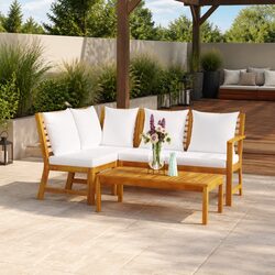 Garden Lounge Set 4 Piece Outdoor Sofa Coffee Table Patio Furniture Cream