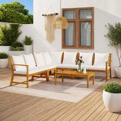 Garden Lounge Set 6 Piece Outdoor Patio Furniture Sofa Coffee Table Cream