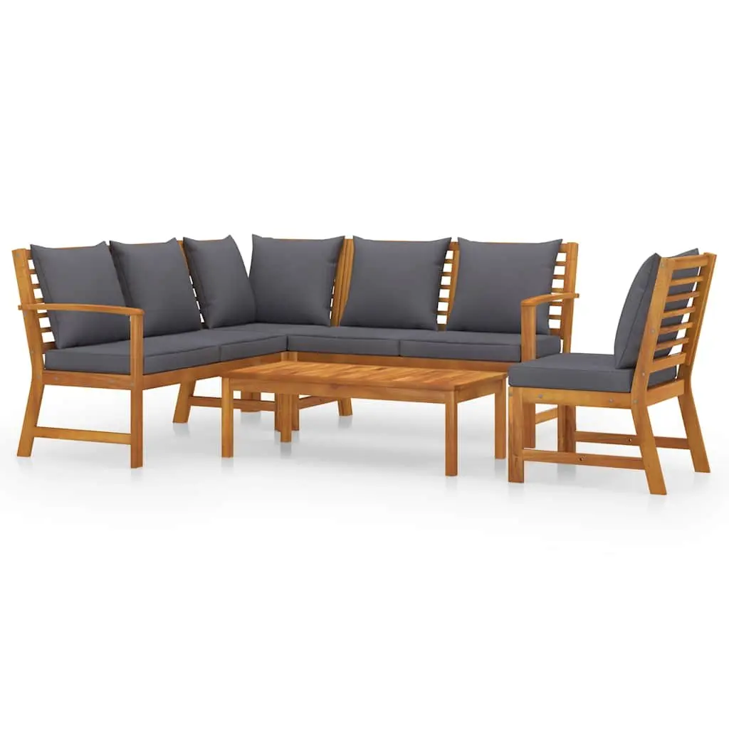 5 Piece Garden Lounge Set Outdoor Sofa with Cushions Solid Acacia Wood Frame Grey