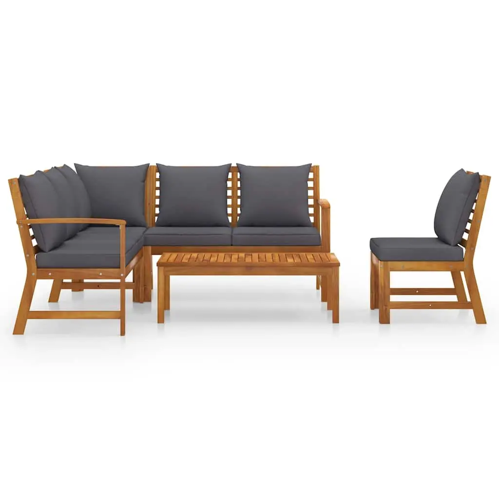 5 Piece Garden Lounge Set Outdoor Sofa with Cushions Solid Acacia Wood Frame Grey