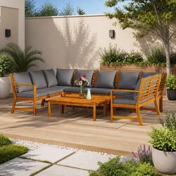Garden Lounge Set 9 Piece Outdoor Furniture Patio Sofa Coffee Table Grey Cushion